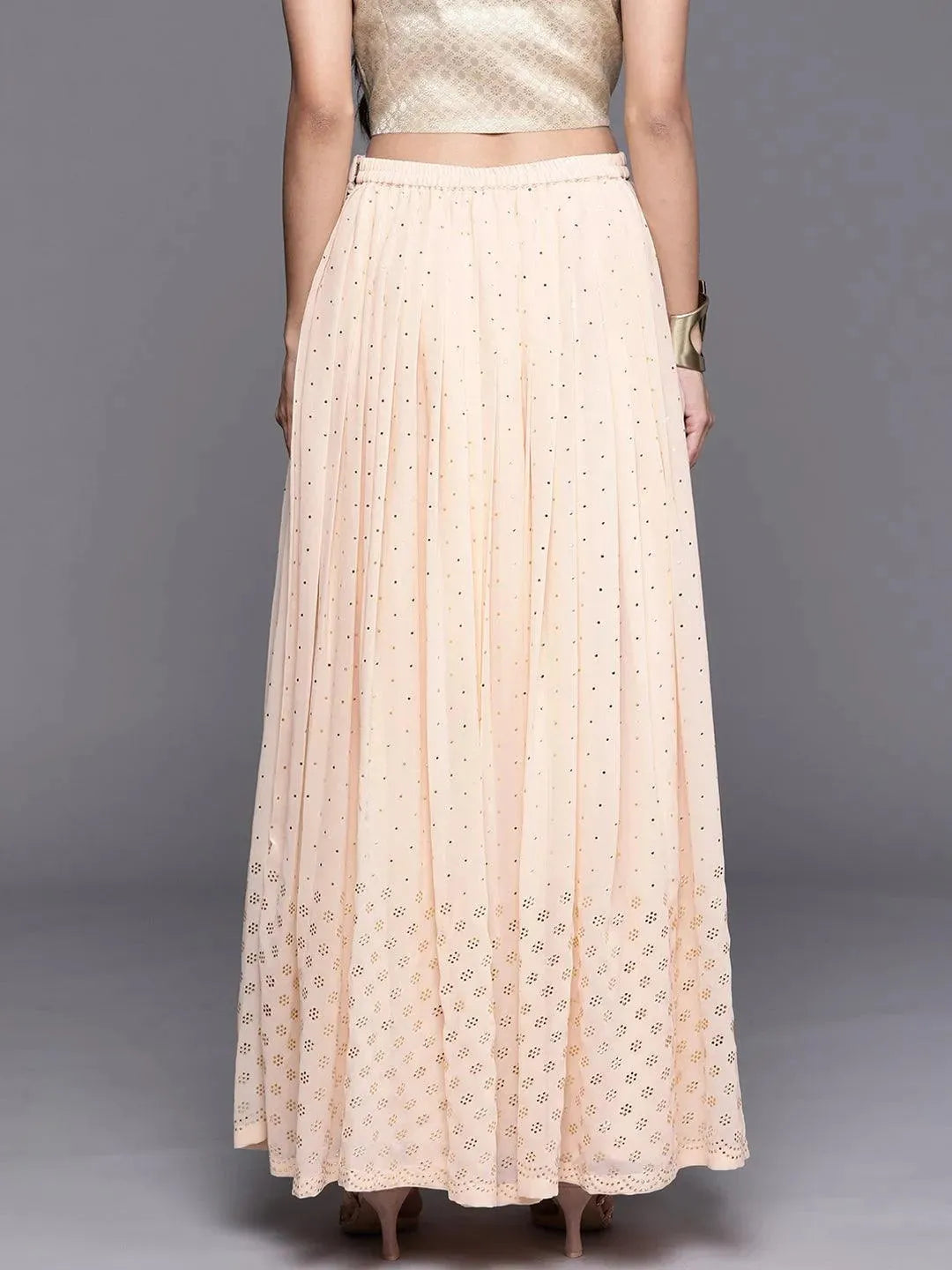 Peach Embellished Georgette Skirt - Libas 