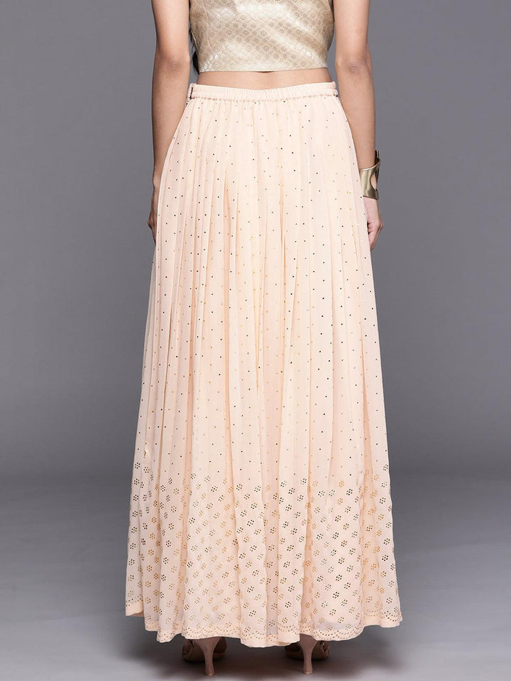 Peach Embellished Georgette Skirt - Libas