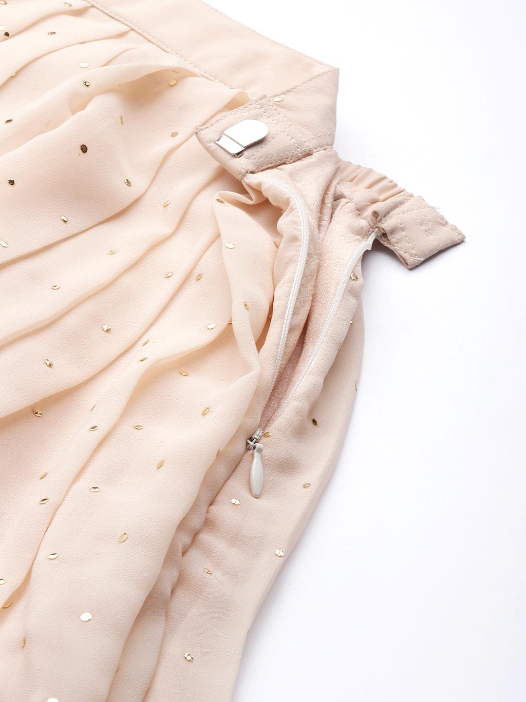 Peach Embellished Georgette Skirt