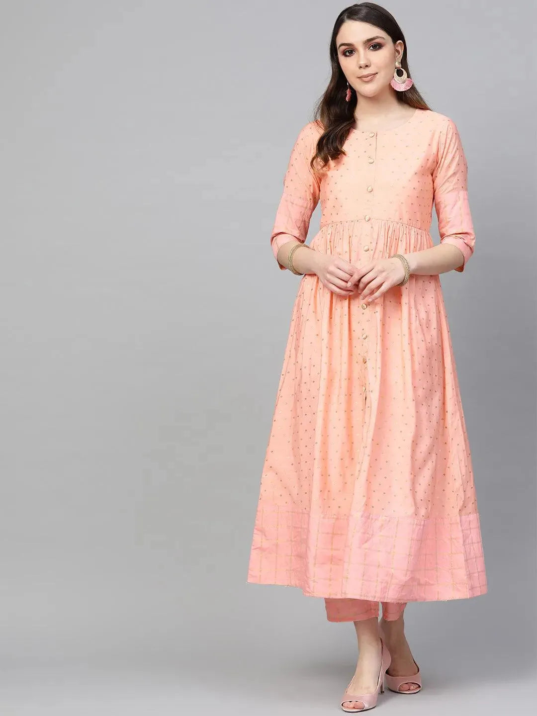 Peach Embroidered Chanderi Kurta Set - Libas