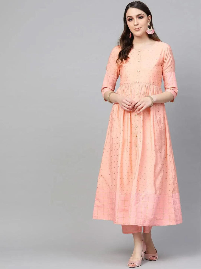 Libas Peach Embroidered Chanderi Silk Anarkali Kurta With Trousers