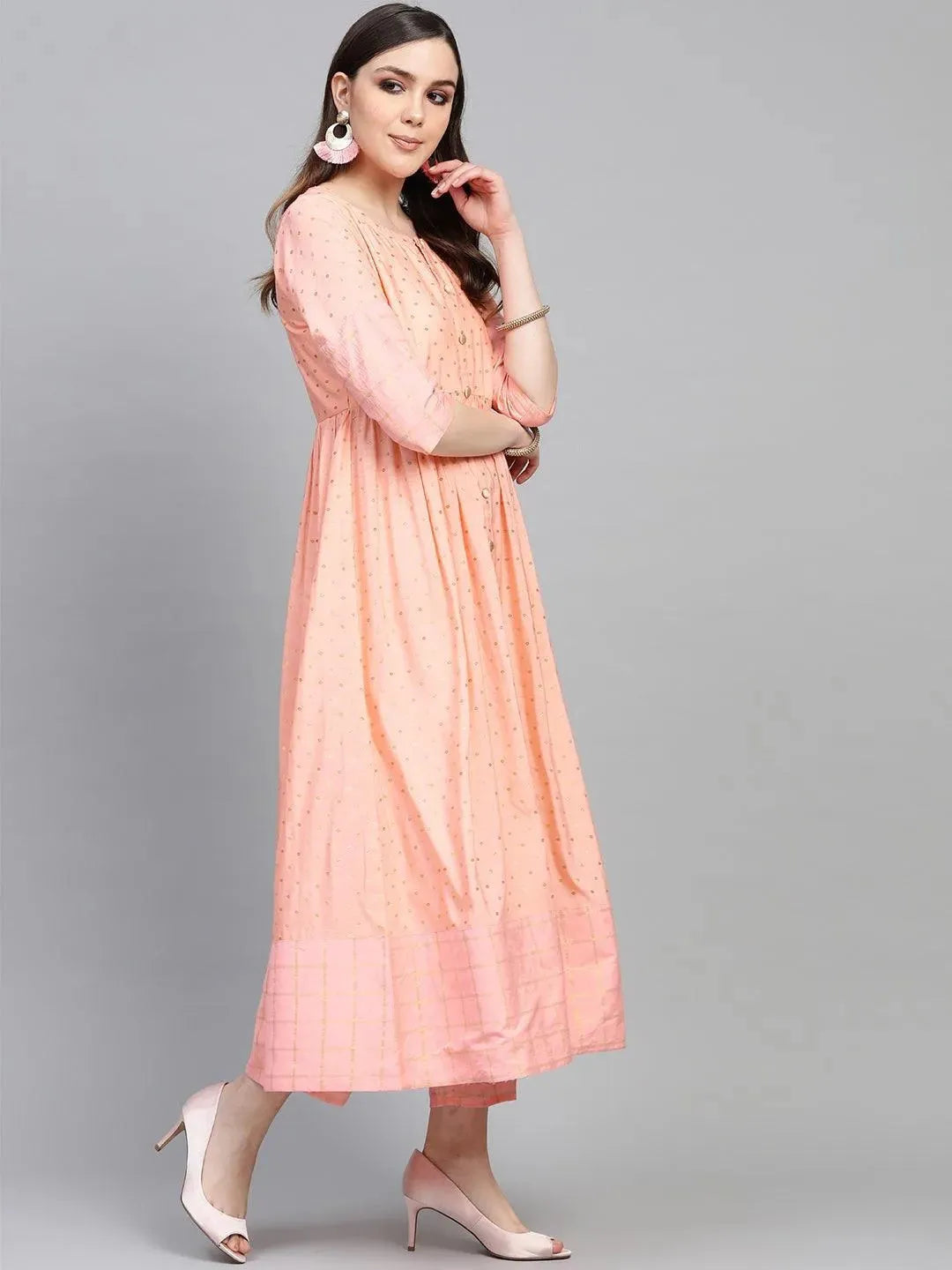 Peach Embroidered Chanderi Kurta Set - Libas