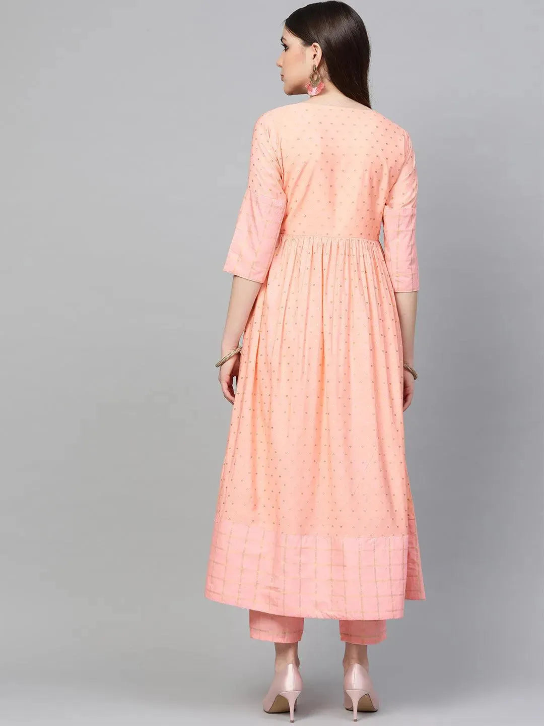 Peach Embroidered Chanderi Kurta Set - Libas 