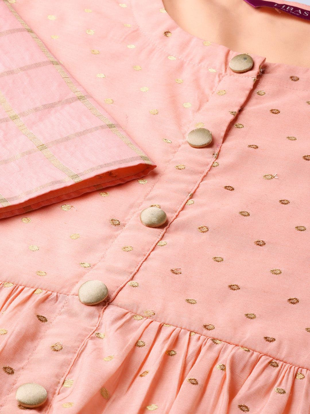 Peach Embroidered Chanderi Silk Anarkali Kurta With Trousers