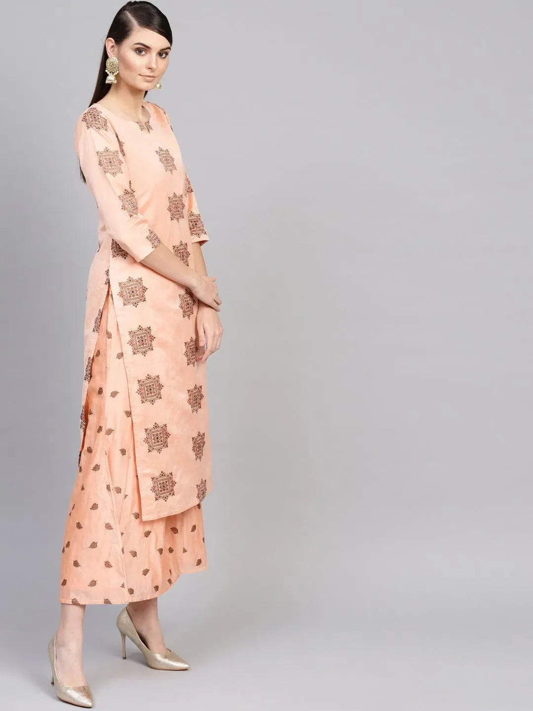 Peach Embroidered Chanderi Kurta Set - Libas 