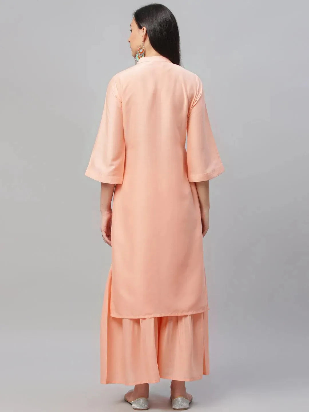 Peach Embroidered Crepe Kurta - Libas