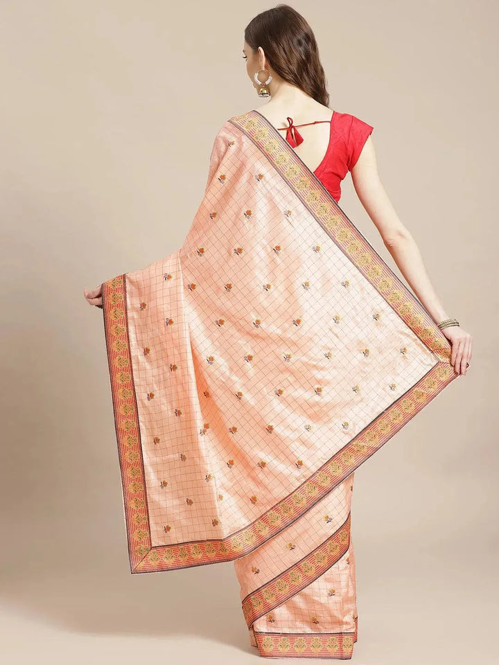 Peach Embroidered Crepe Saree - Libas