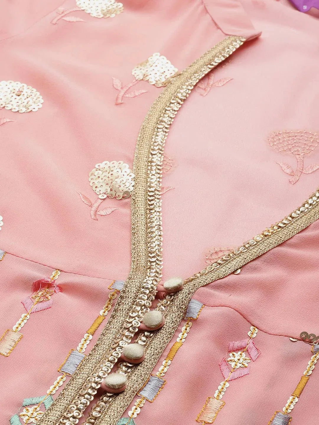 Peach Embroidered Georgette Pakistani Style Suit Set - Libas 
