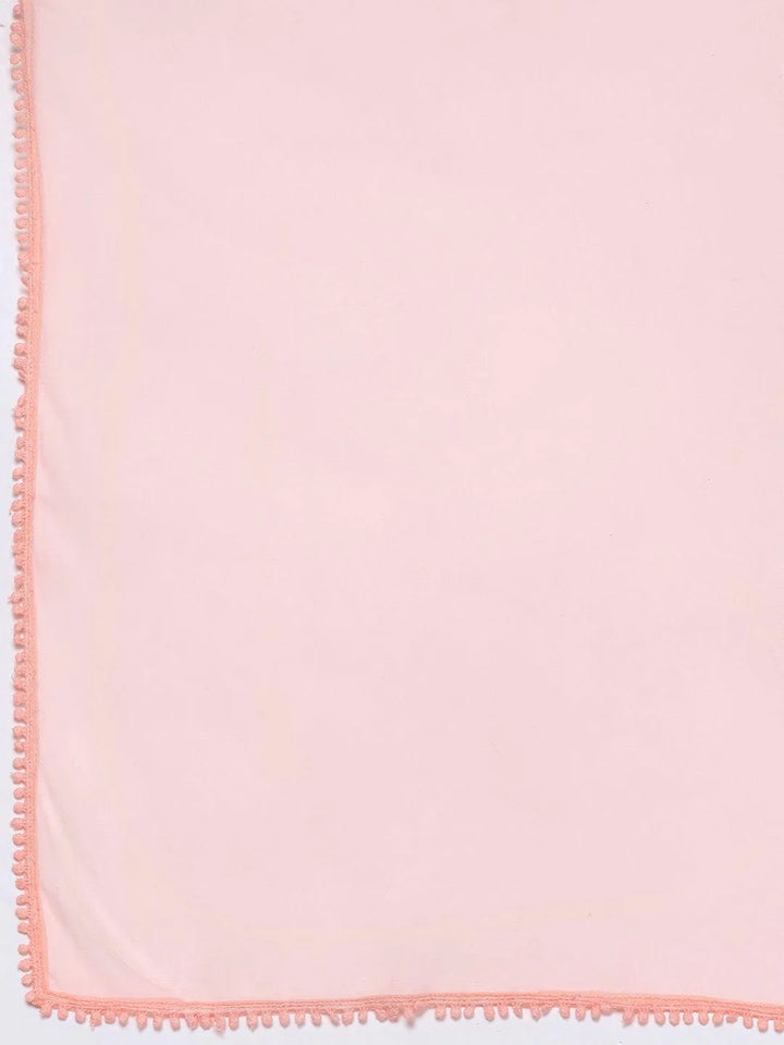 Peach Embroidered Georgette Anarkali Kurta With Palazzos & Dupatta - Libas