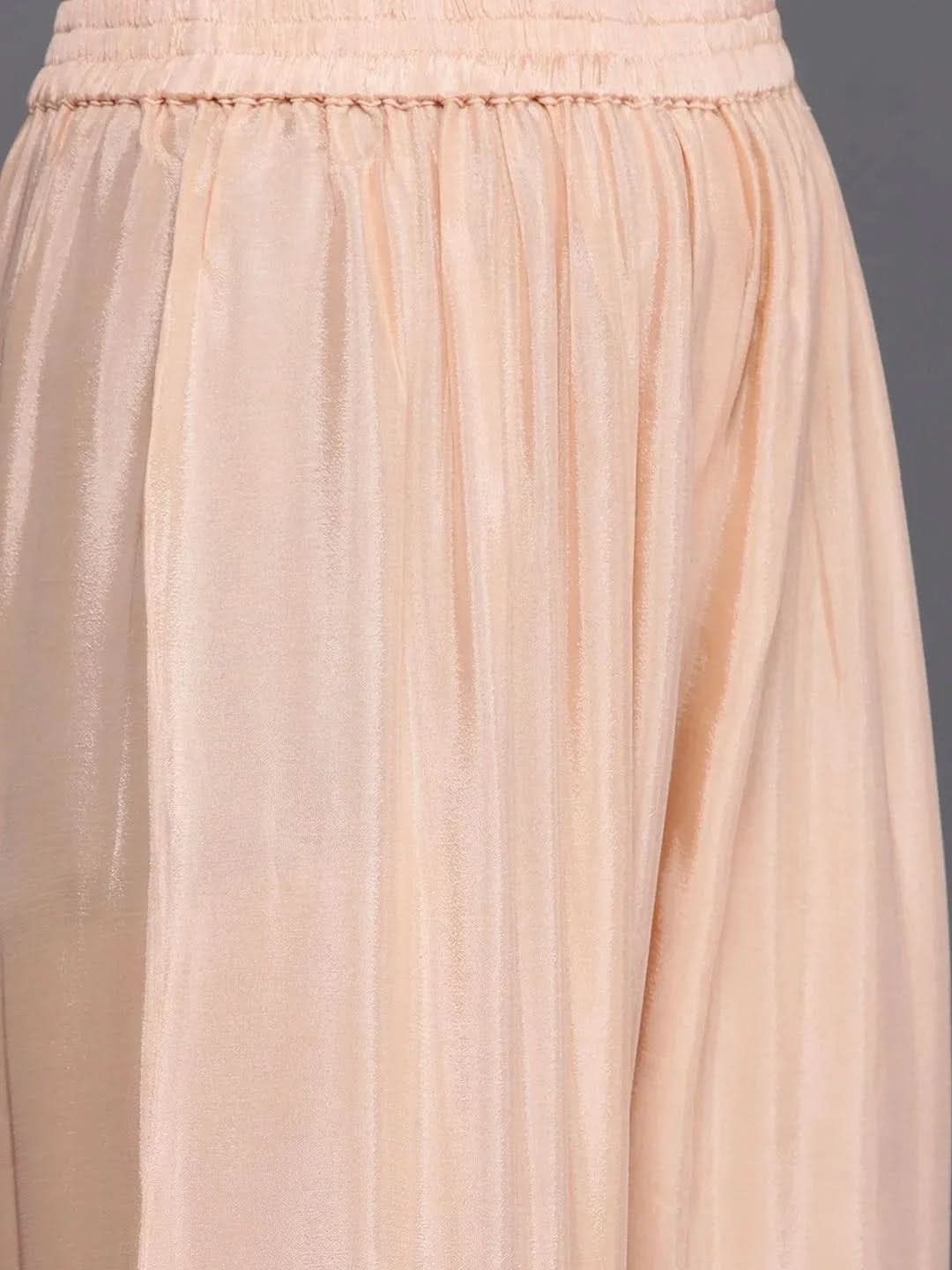 Peach Embroidered Poly Georgette Straight Suit Set - Libas 