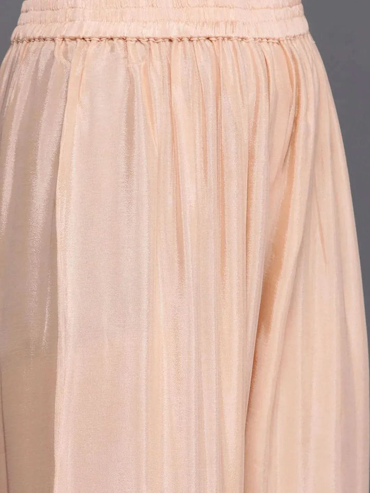 Peach Embroidered Poly Georgette Straight Suit Set - Libas