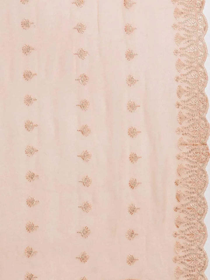 Peach Embroidered Poly Georgette Straight Suit Set - Libas