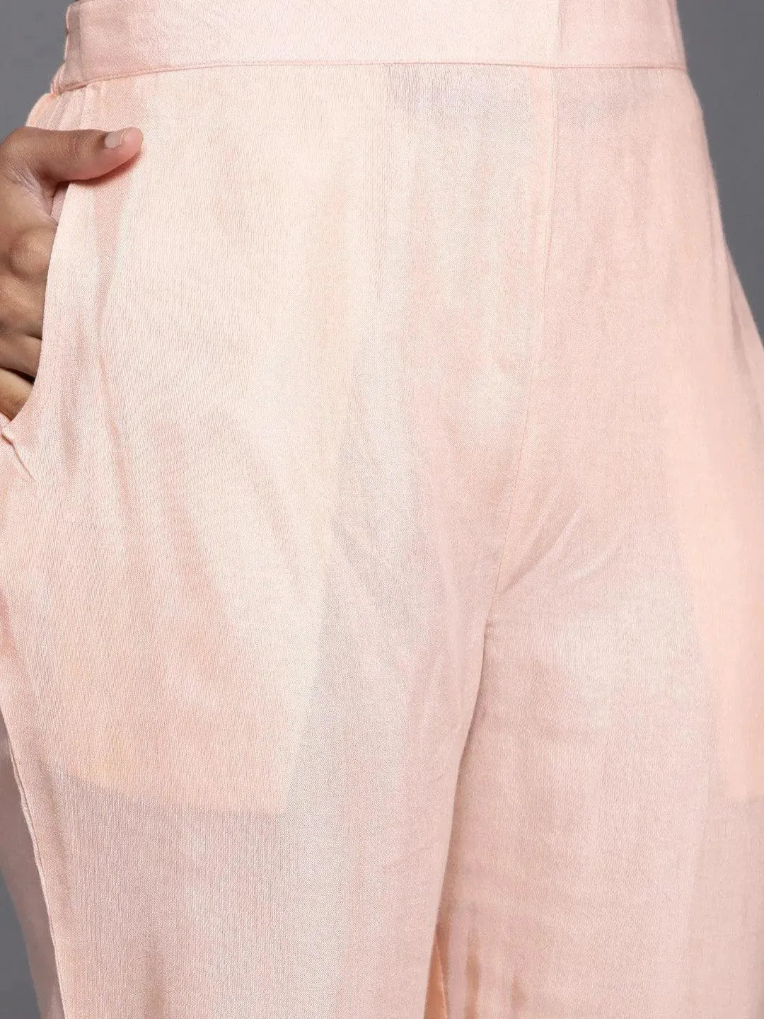 Peach Embroidered Poly Georgette Straight Suit Set - Libas 