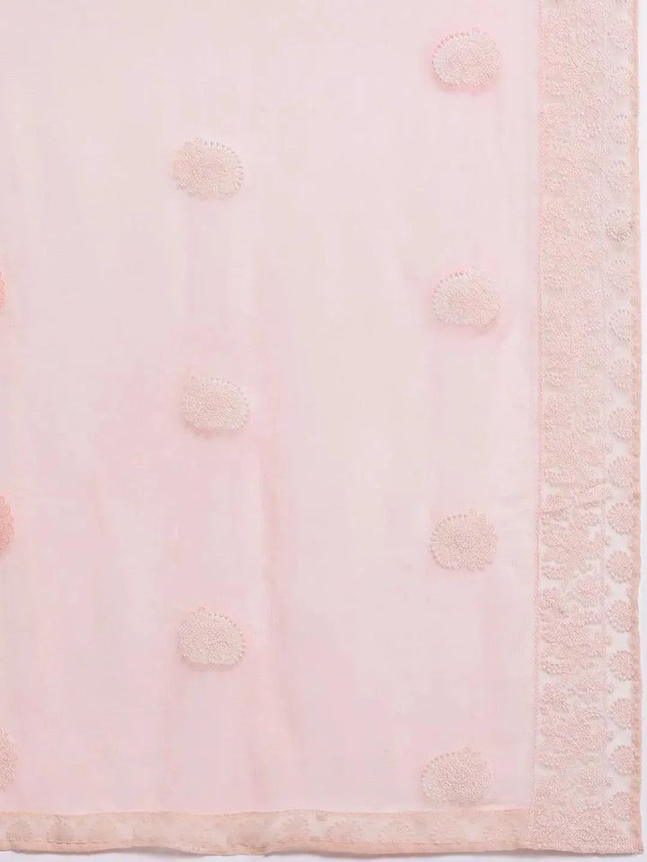 Peach Embroidered Poly Georgette Straight Suit Set - Libas
