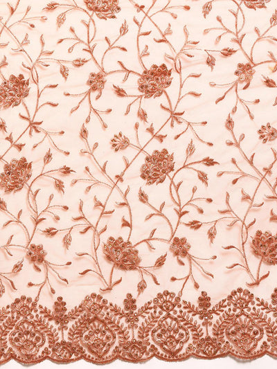 Peach Embroidered Net Saree - Libas