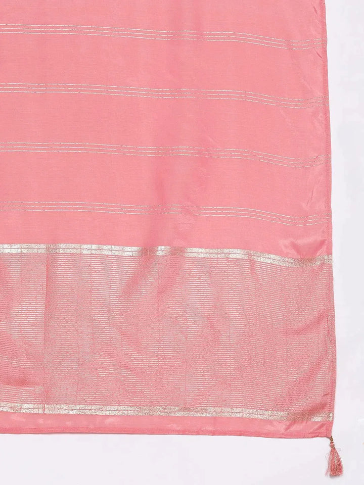 Peach Embroidered Silk Blend Suit Set With Trousers - Libas