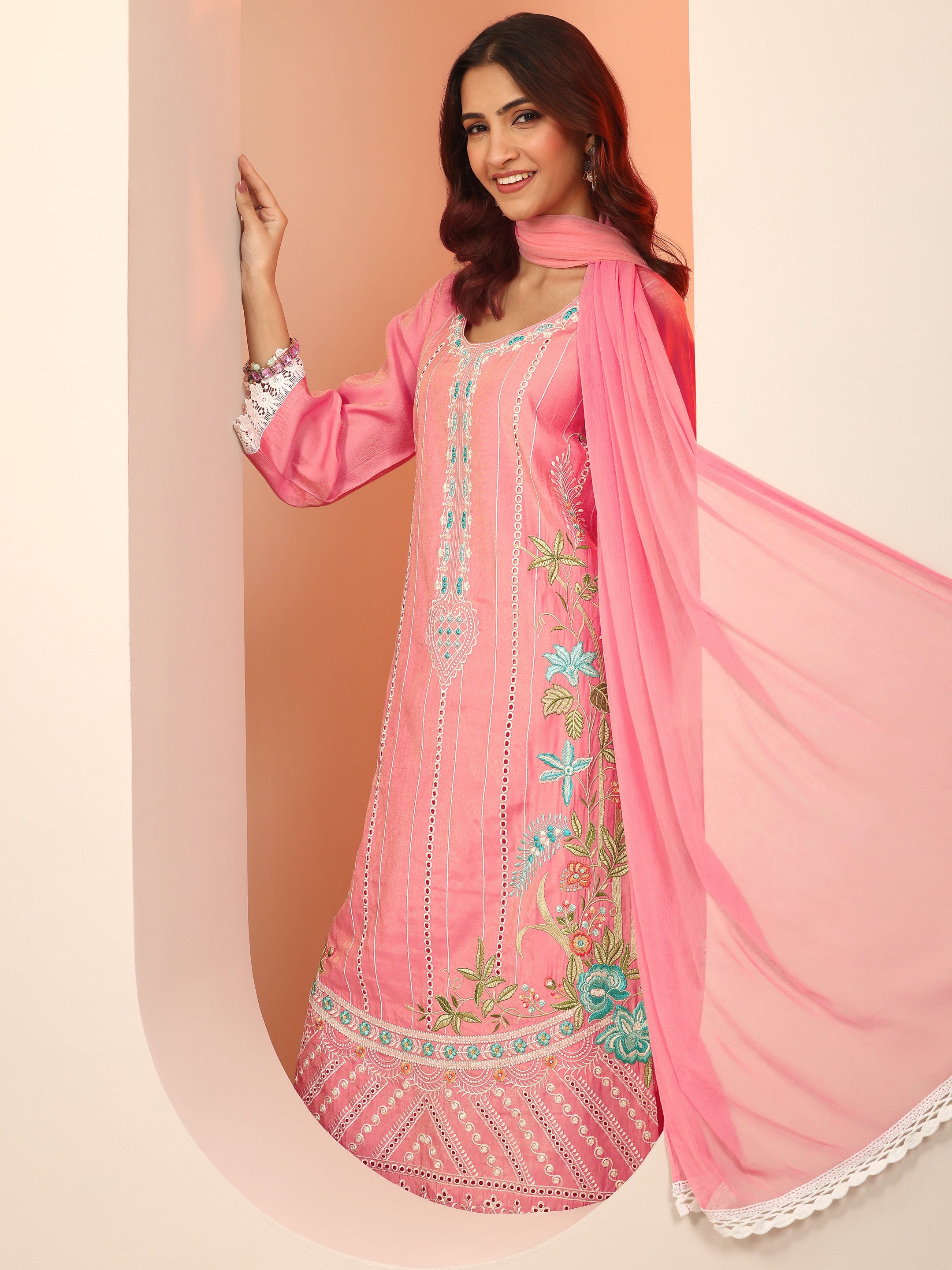 libas Peach Embroidered Silk Blend Straight Suit Set With Dupatta-picture-55