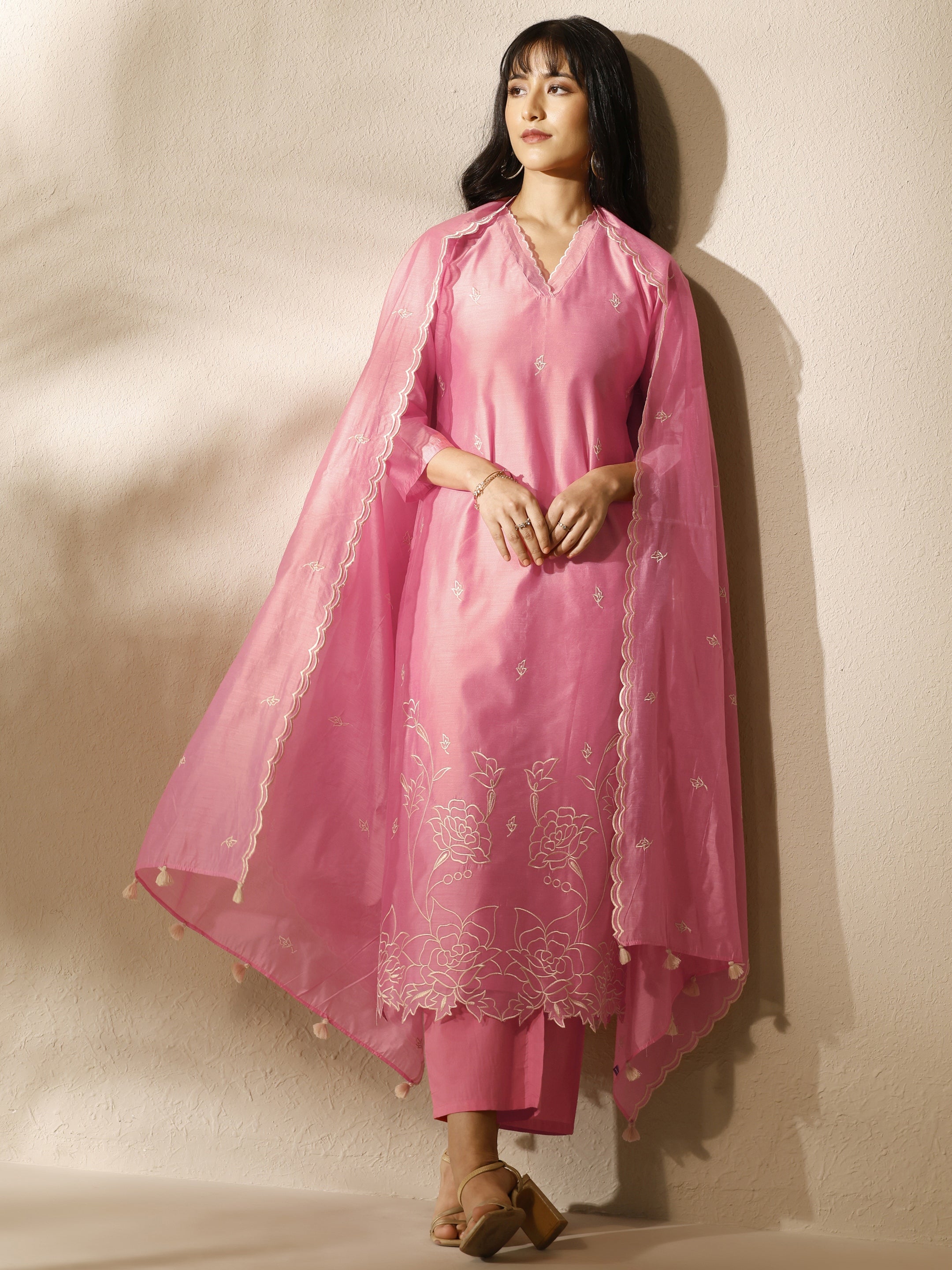 libas Peach Embroidered Silk Blend Straight Suit Set With Dupatta-picture-31
