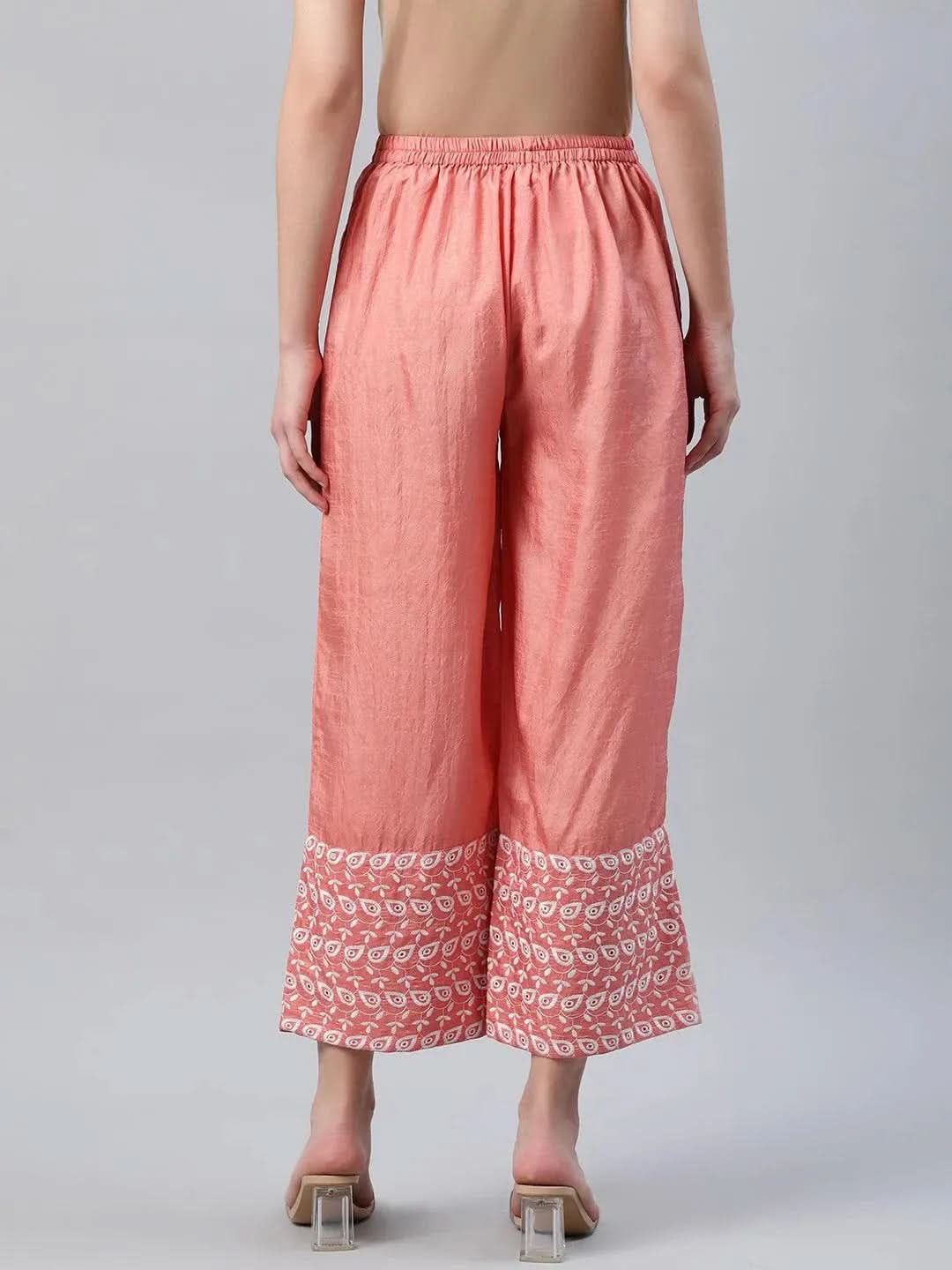 

Buy Peach Embroidered Silk Palazzos - PL834O-XL | Libas Ethnic Wear Online