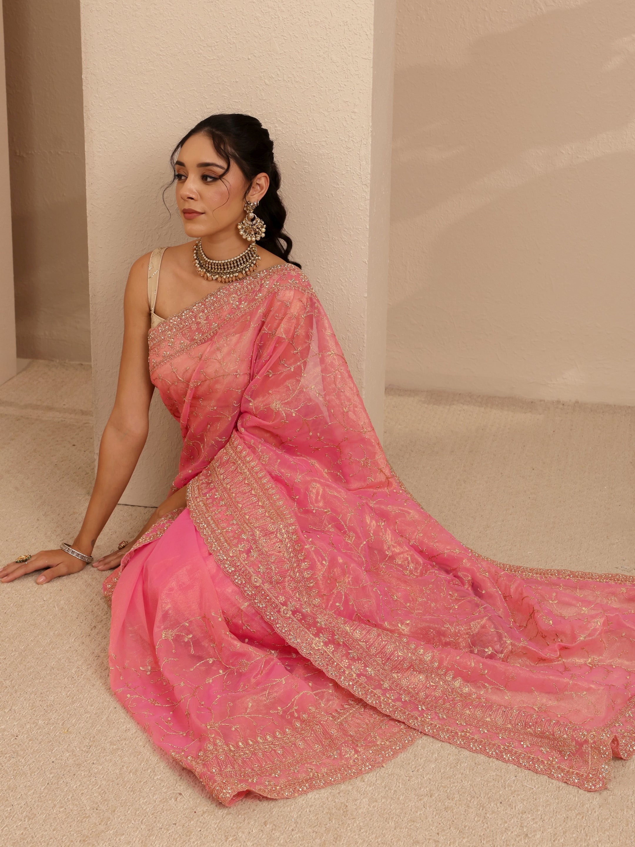 libas Peach Floral Embroidered Net Saree-picture-32