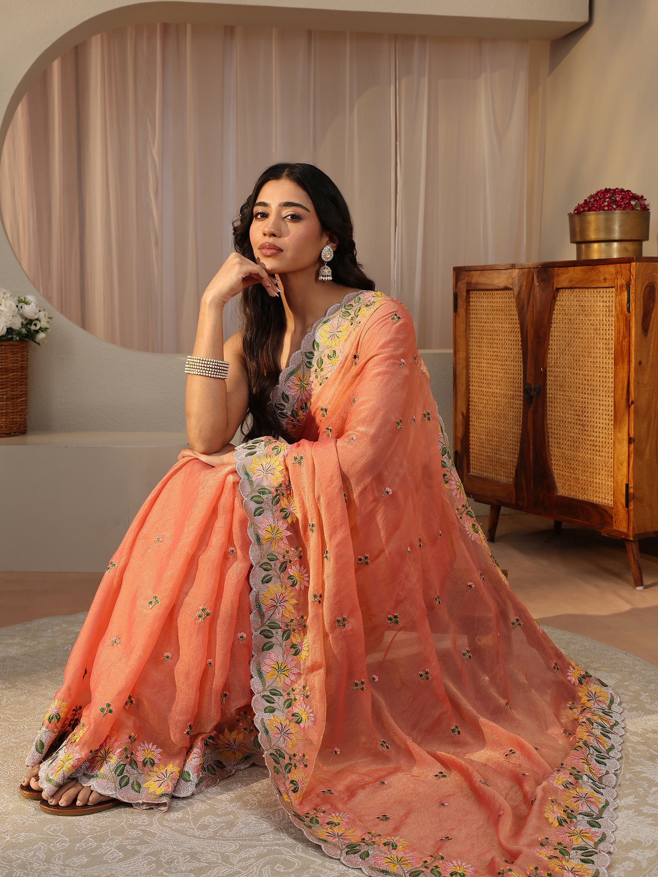 libas Peach Floral Embroidered Tissue Saree-picture-36
