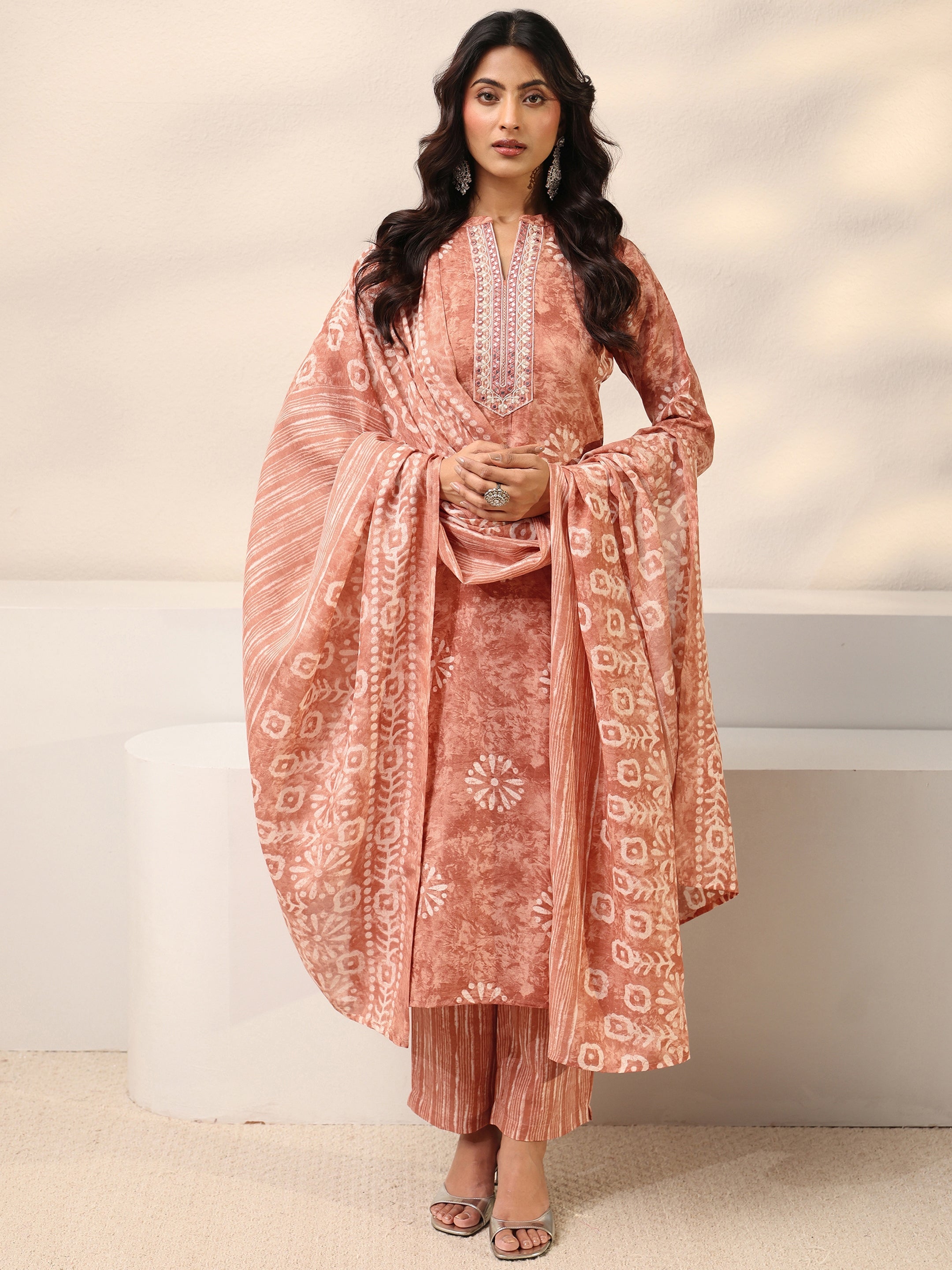 libas Peach Floral Printed Cotton Blend Straight Suit Set With Dupatta-picture-24