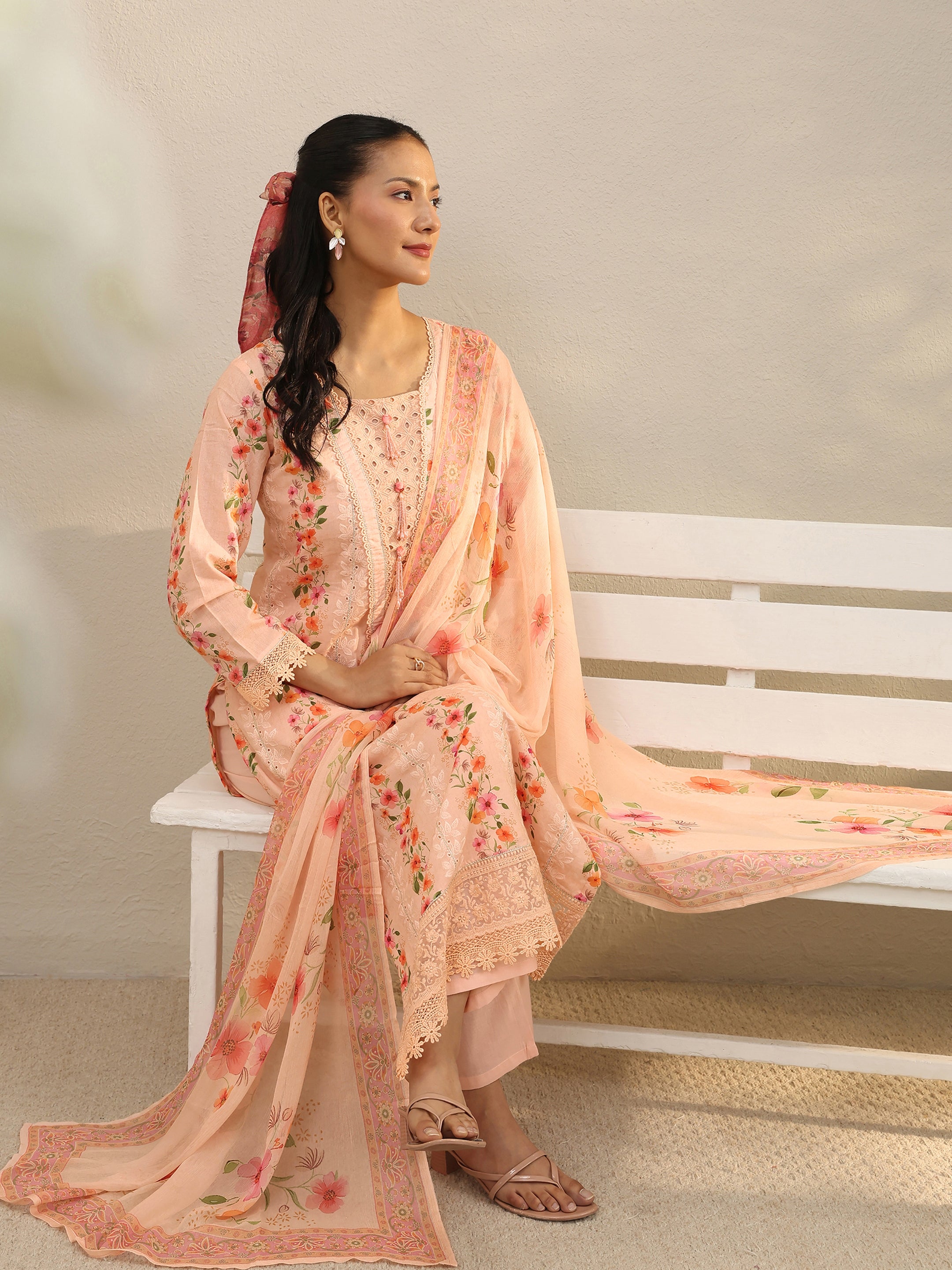 libas Peach Floral Printed Cotton Straight Suit Set-picture-58