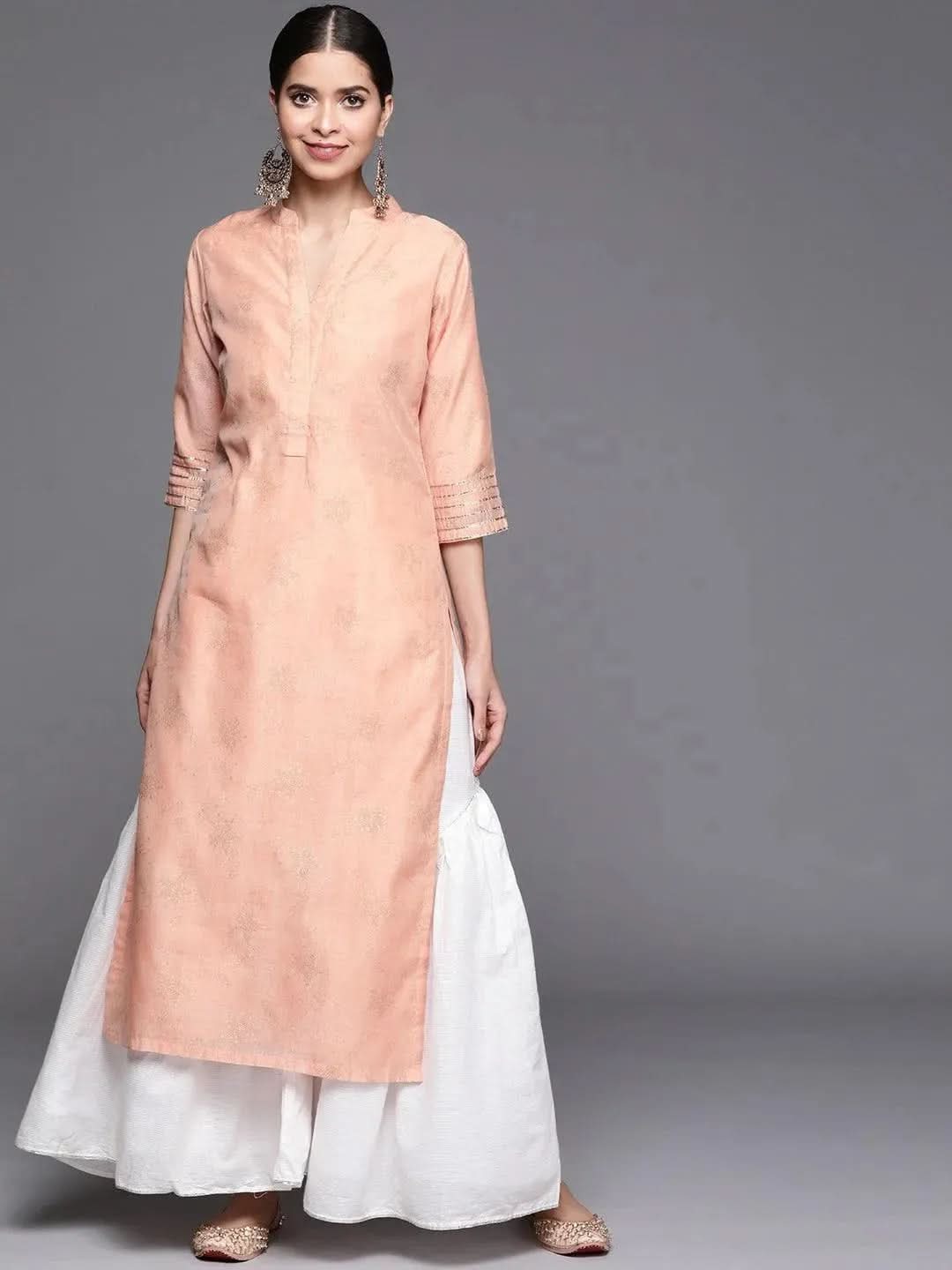 

Buy Peach Printed Chanderi Silk Kurta - 22110O- | Libas Ethnic Wear Online
