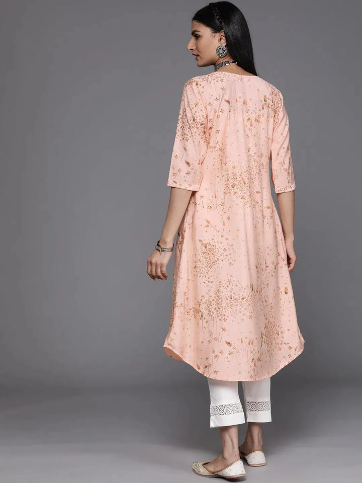 Peach Printed Chanderi Silk Kurta - Libas