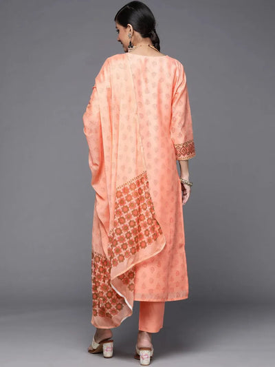 Peach Printed Chanderi Silk Suit Set - Libas