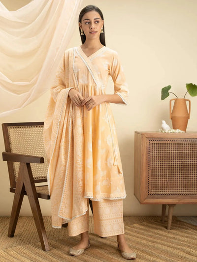 Peach Printed Cotton Suit Set - Libas