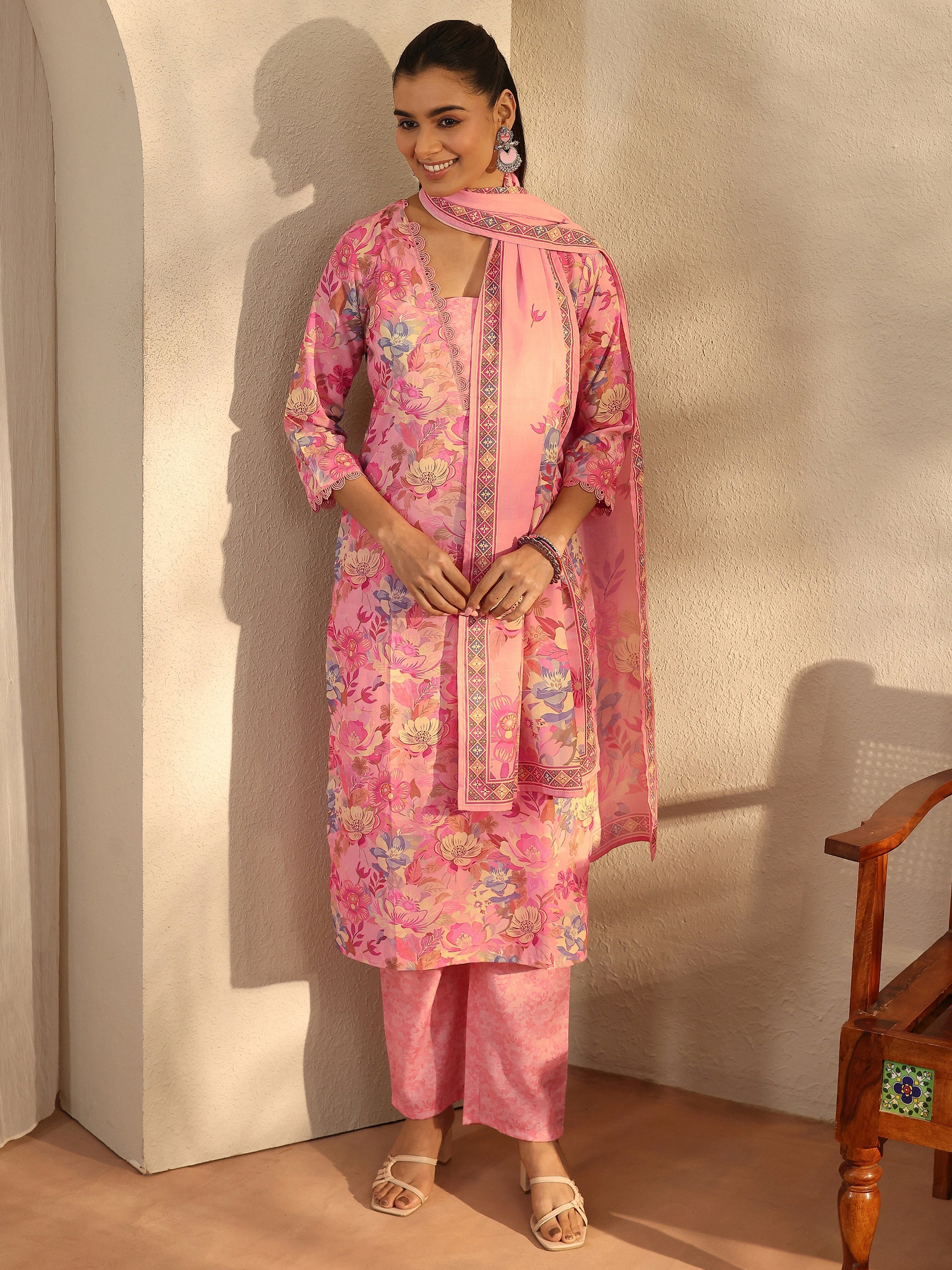 libas Peach Printed Cotton Blend Straight Suit Set With Dupatta-picture-16