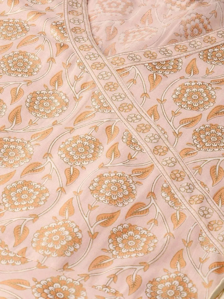 Peach Printed Cotton Dress - Libas