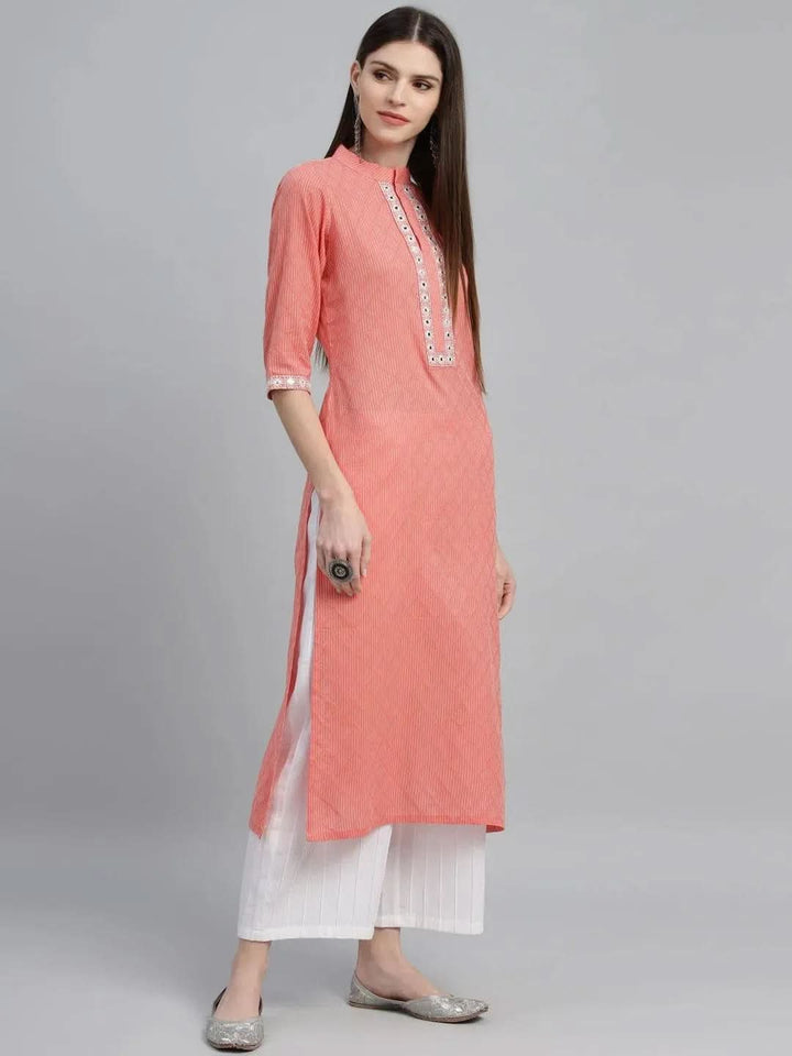 Peach Printed Cotton Kurta - Libas