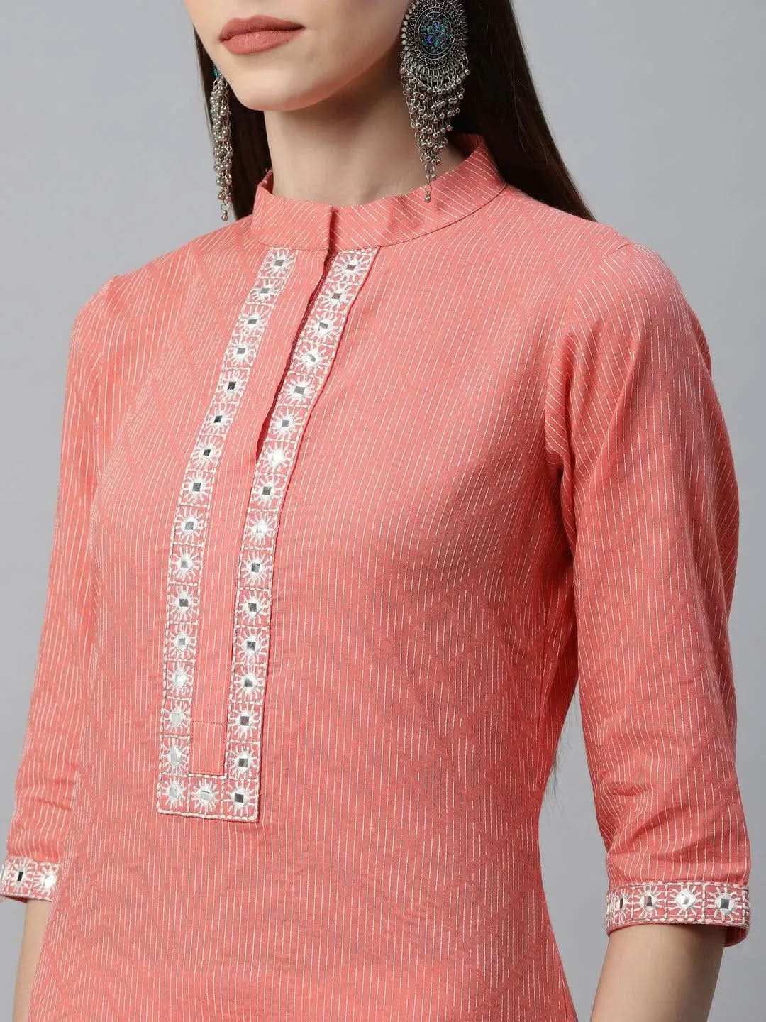 Peach Printed Cotton Kurta - Libas 