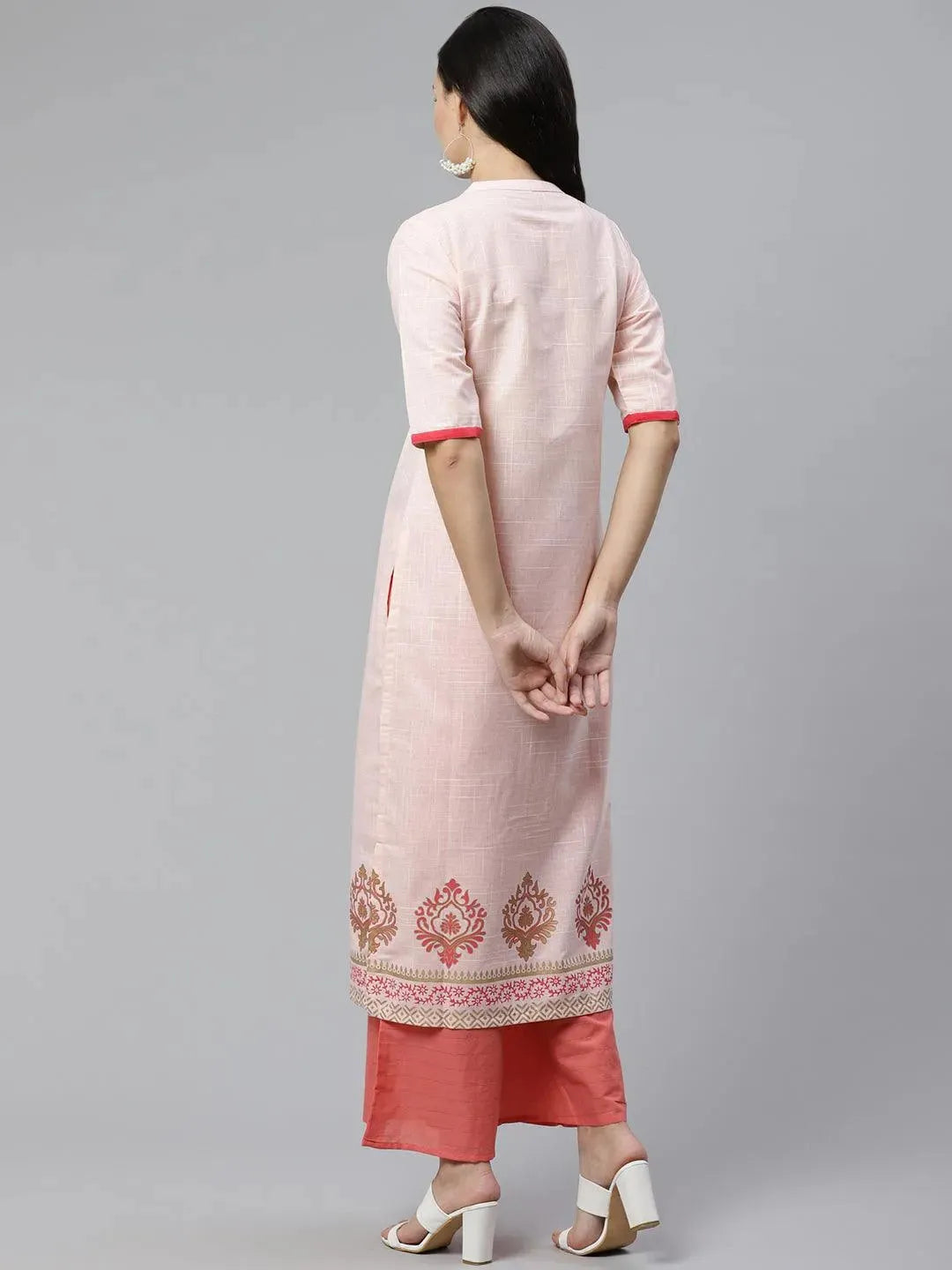 Peach Printed Cotton Kurti - Libas