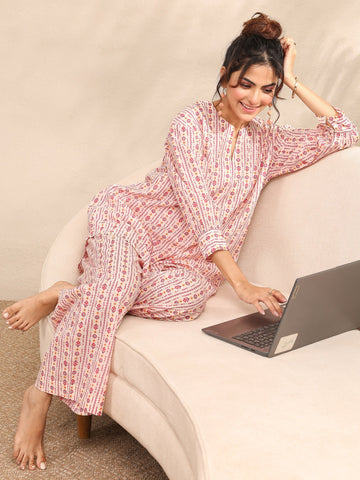 Libas Peach Printed Cotton Night Suit