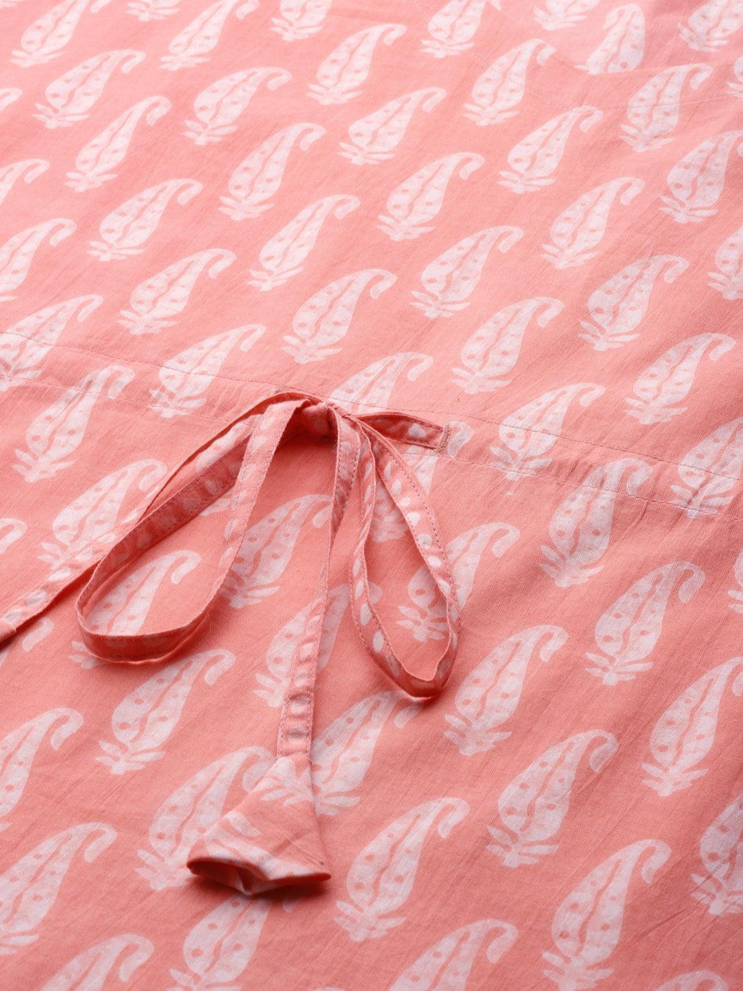 Peach Printed Cotton Nightdress - Libas