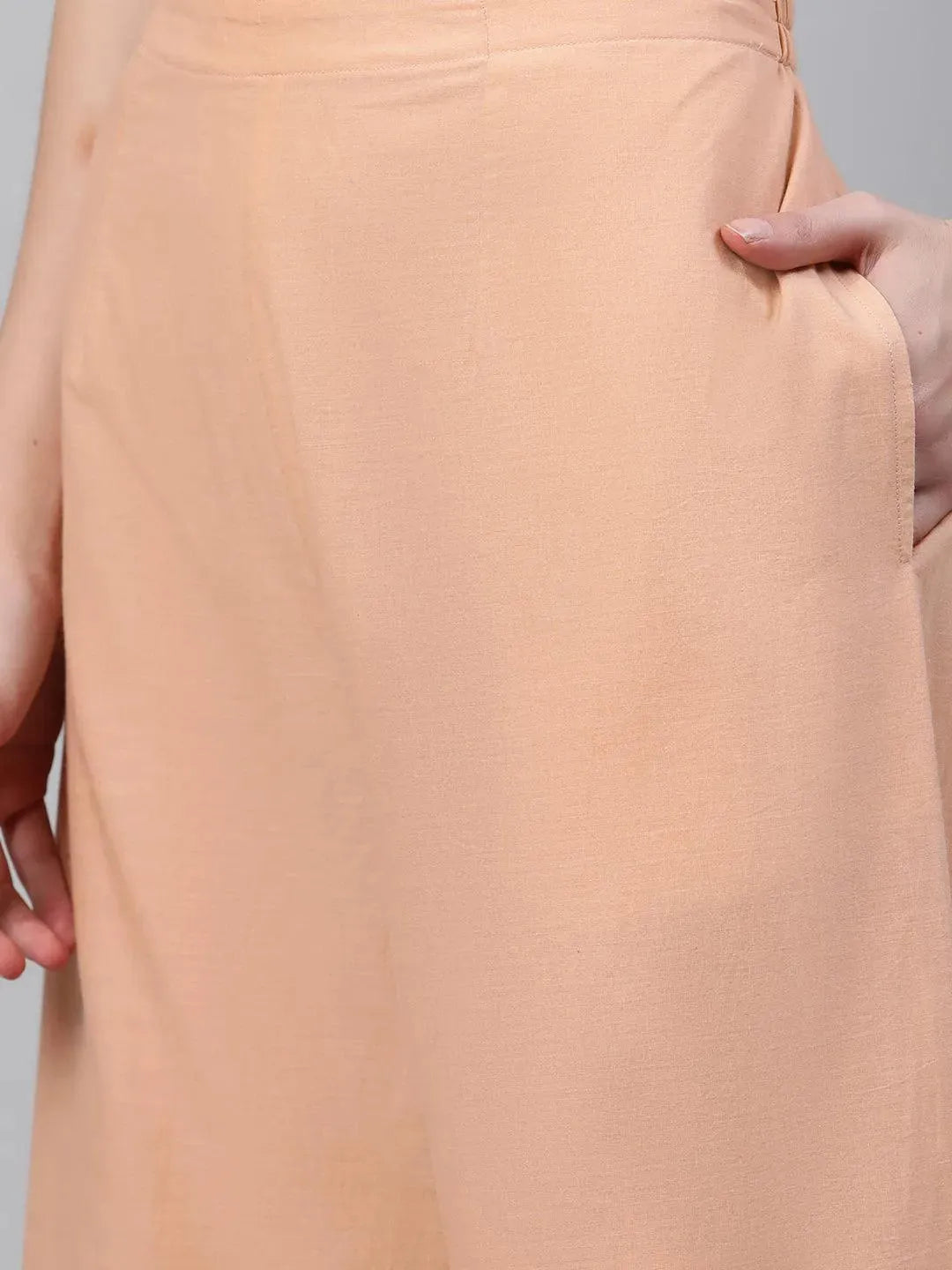 Peach Printed Cotton Palazzos - Libas 