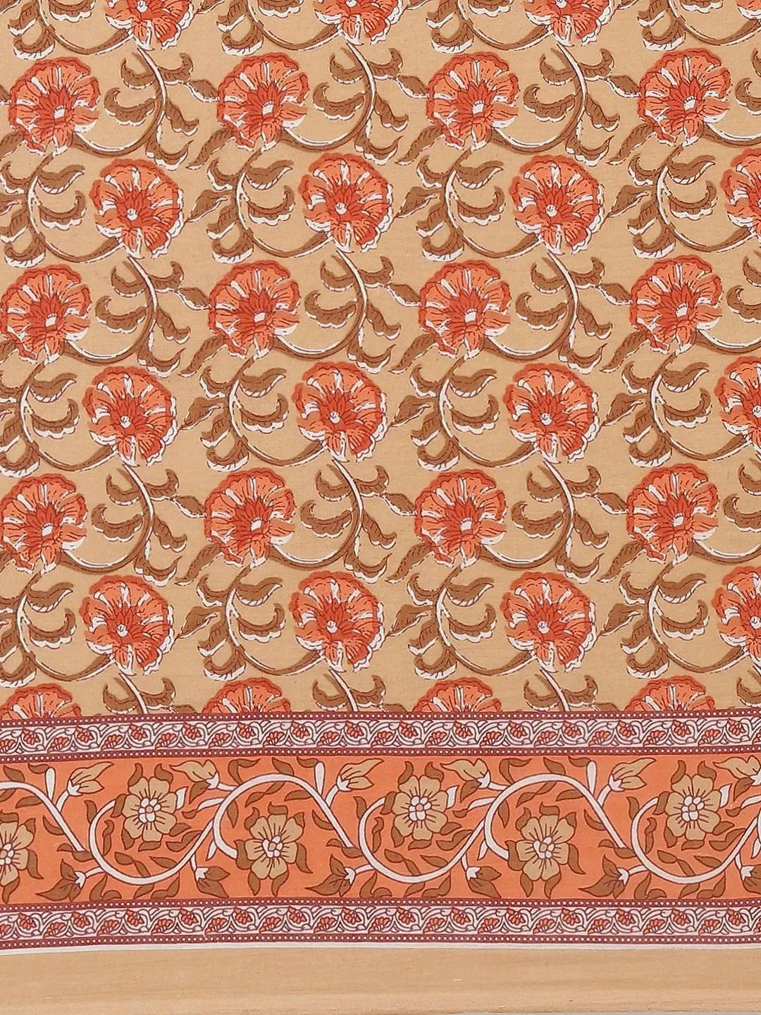 Peach Printed Cotton Saree - Libas 