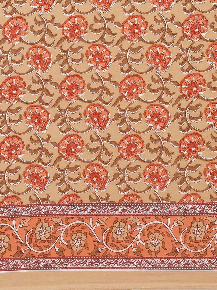 Peach Printed Cotton Saree - Libas