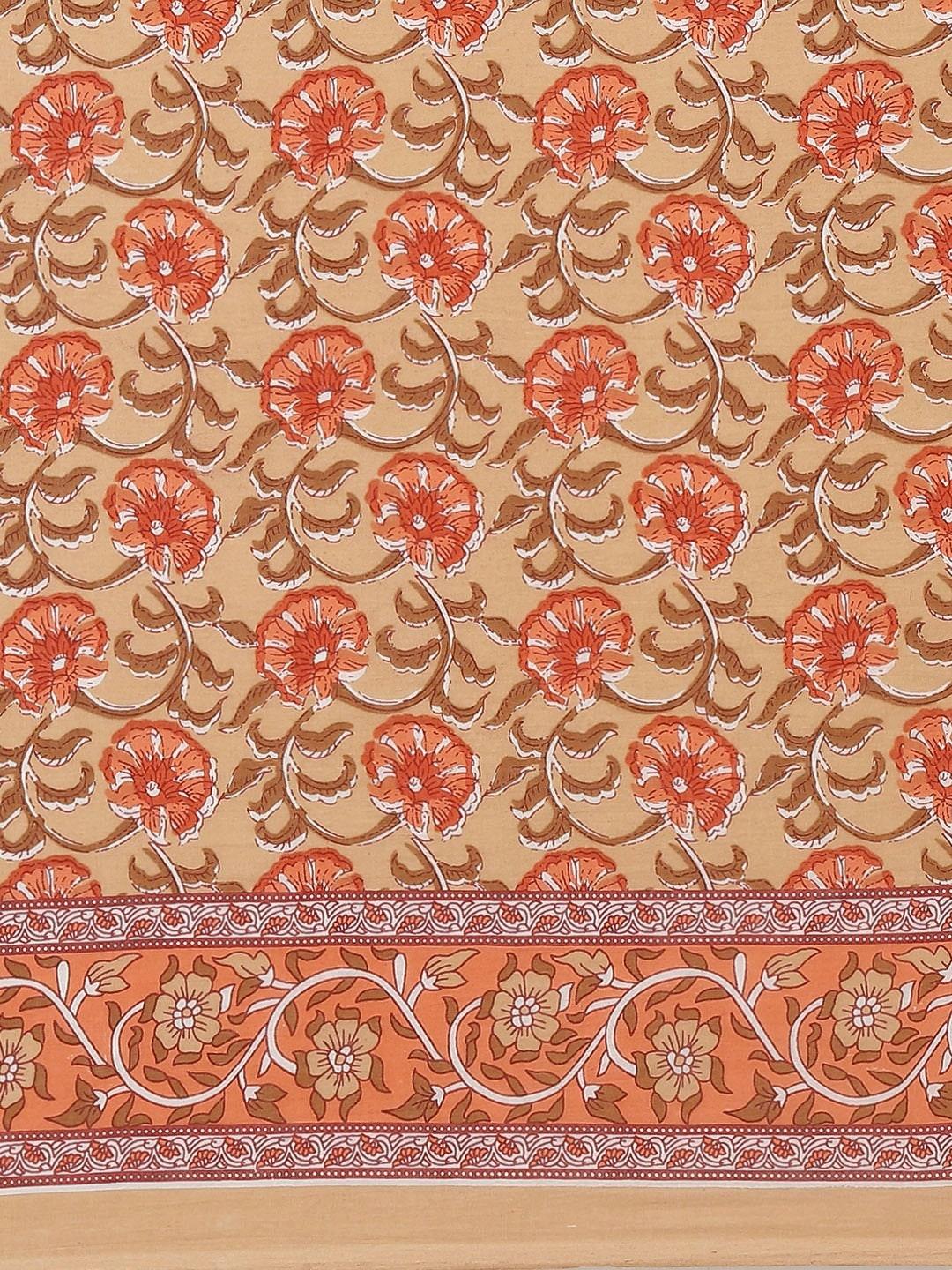 Peach Printed Cotton Saree - Libas