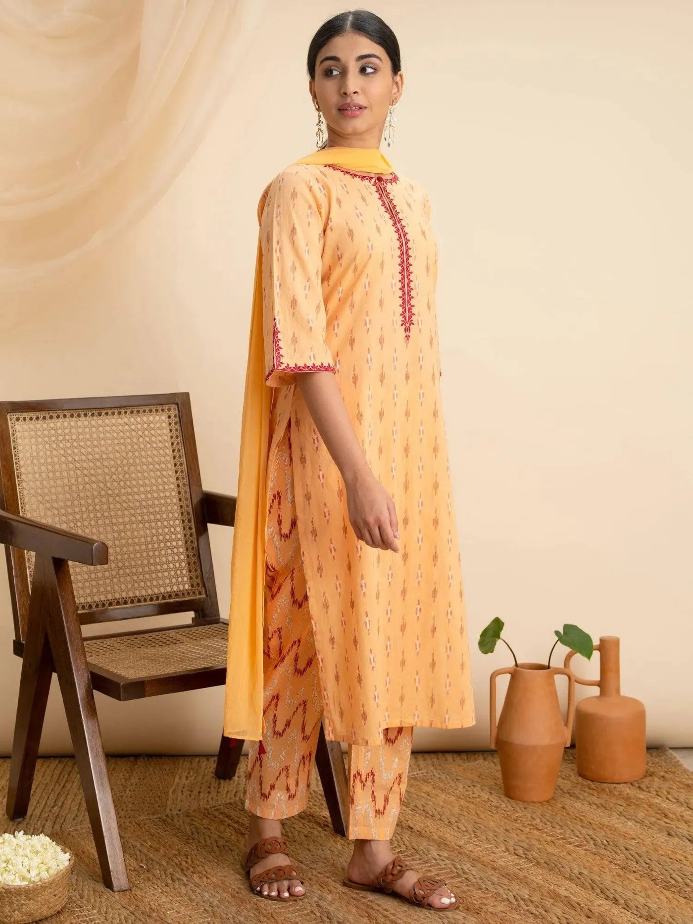 Peach Printed Cotton Suit Set - Libas