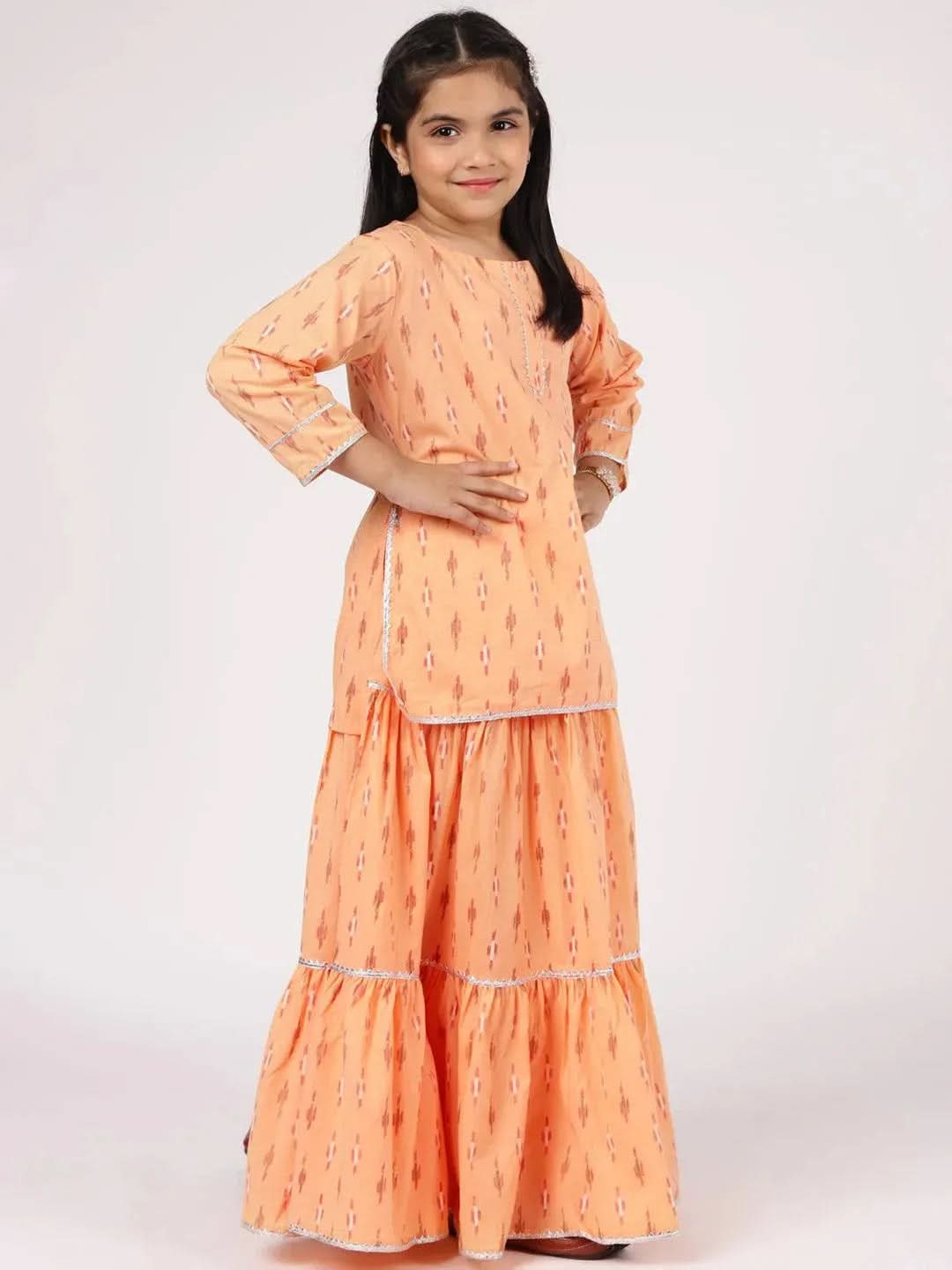 Peach Printed Cotton Straight Suit Set - Libas 