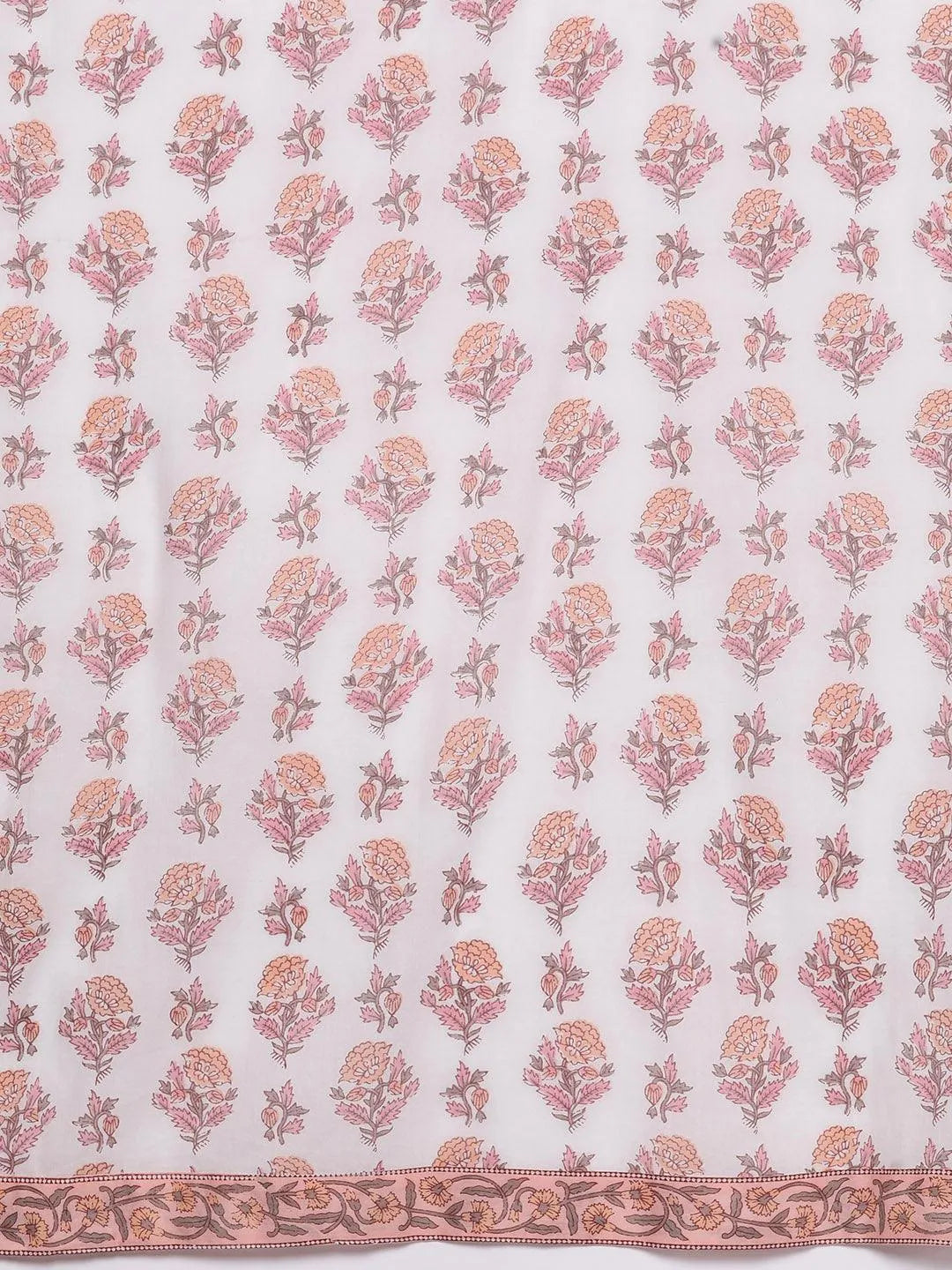 Peach Printed Cotton Straight Suit Set With Skirt - Libas 