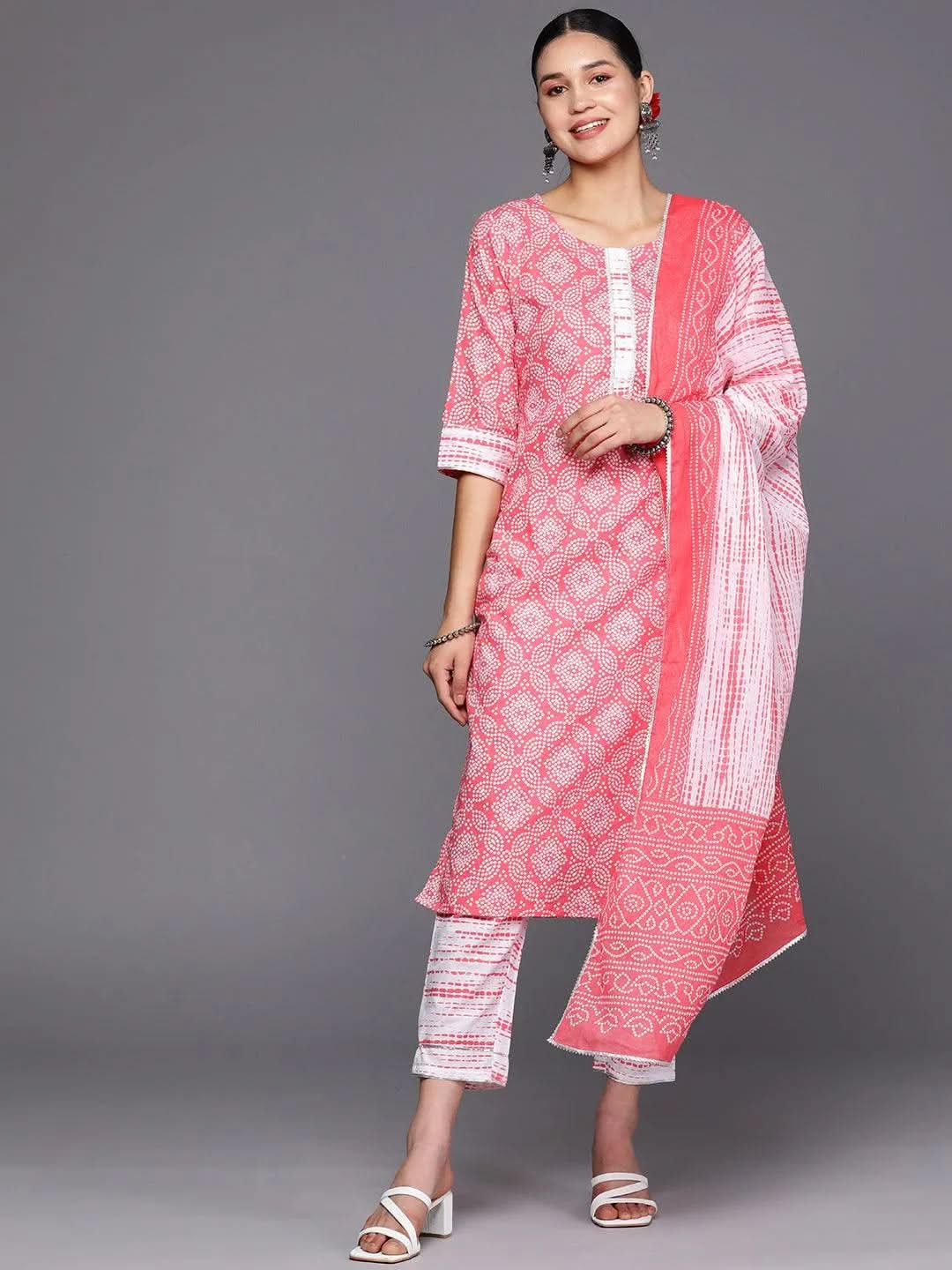 libas Peach Printed Cotton Straight Kurta With Trousers & Dupatta-picture-20