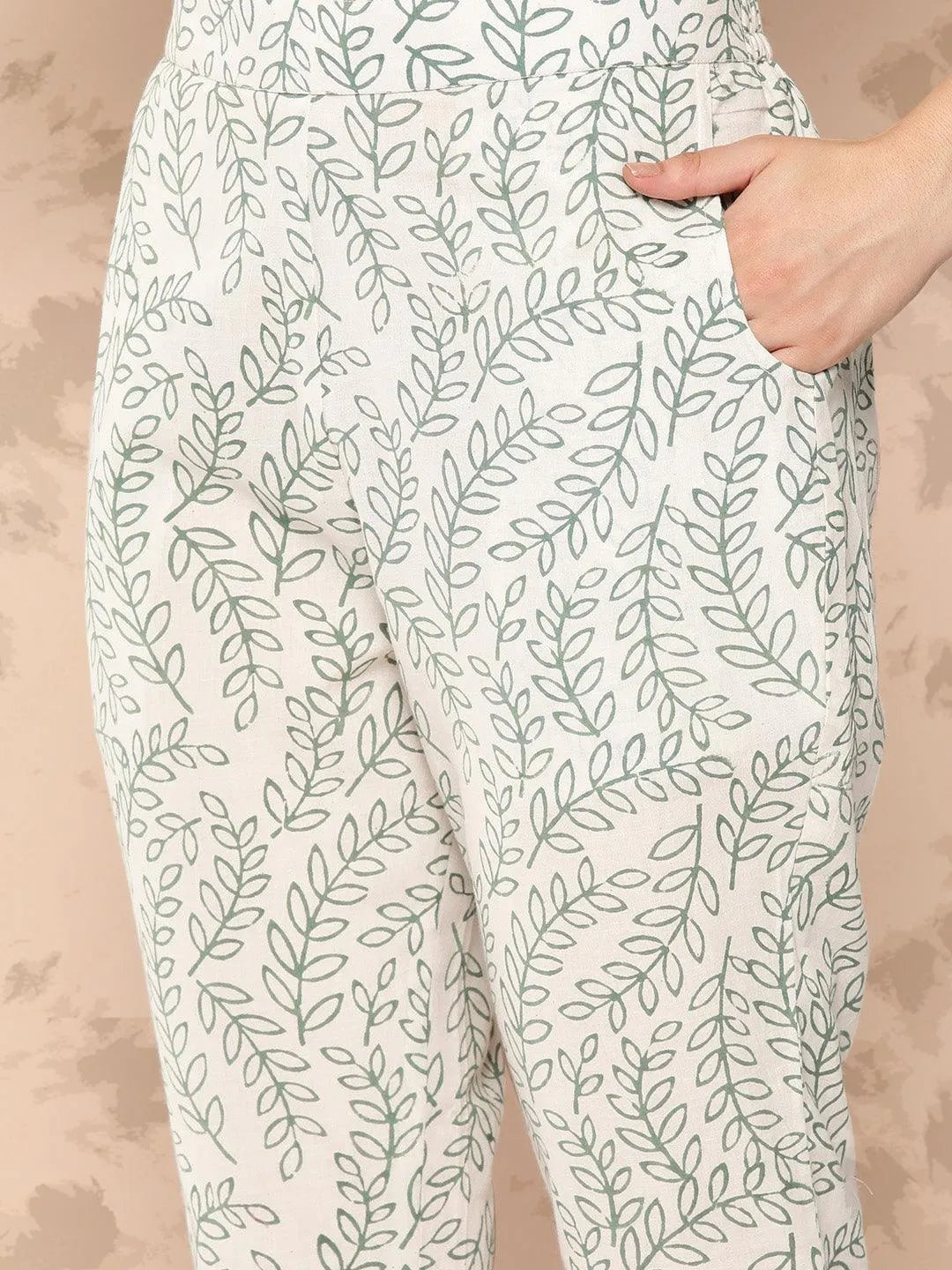 Peach Printed Cotton Straight Kurta With Trousers and Dupatta - Libas 