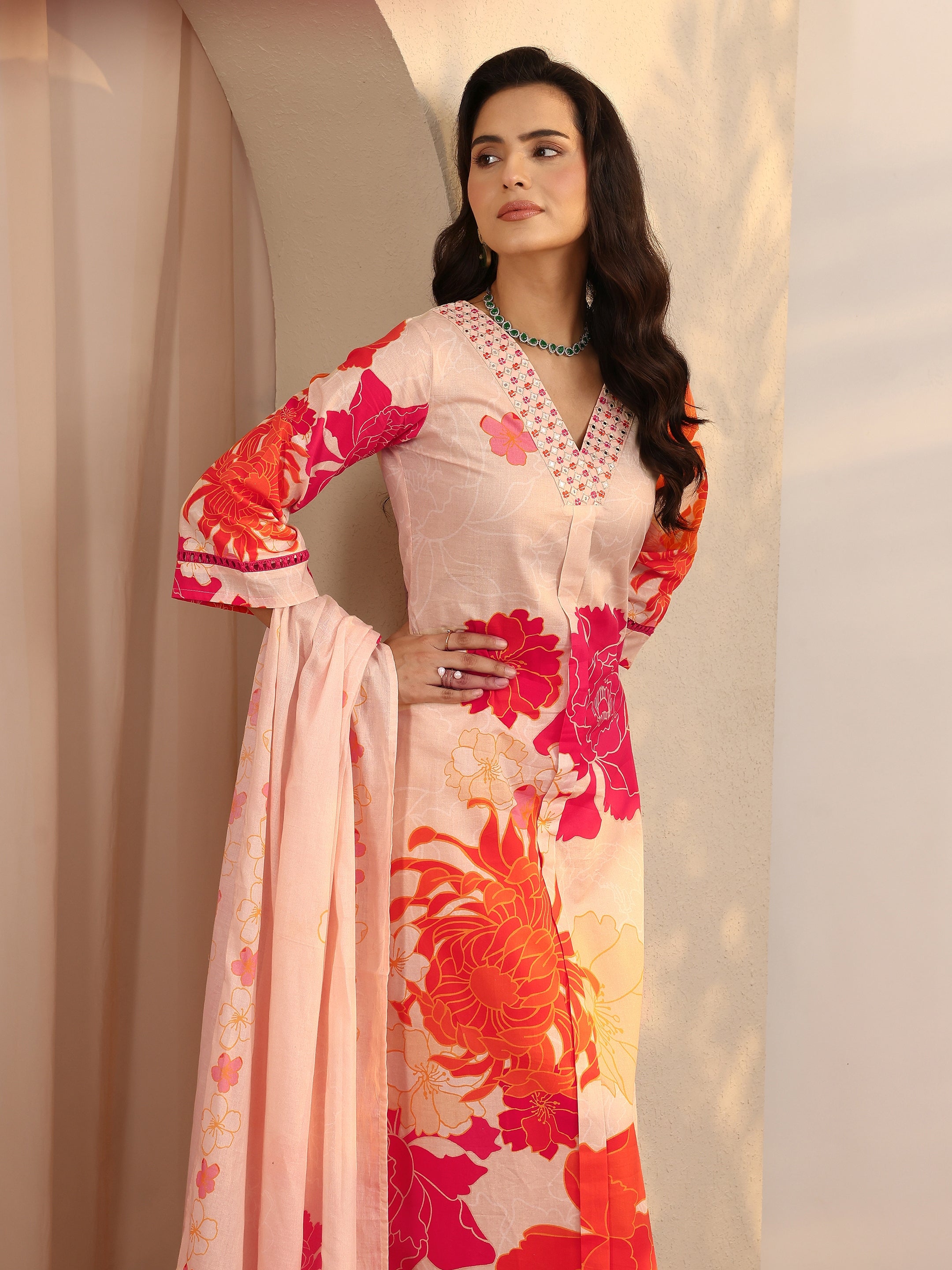 libas Peach Printed Cotton Straight Suit Set With Dupatta-picture-31