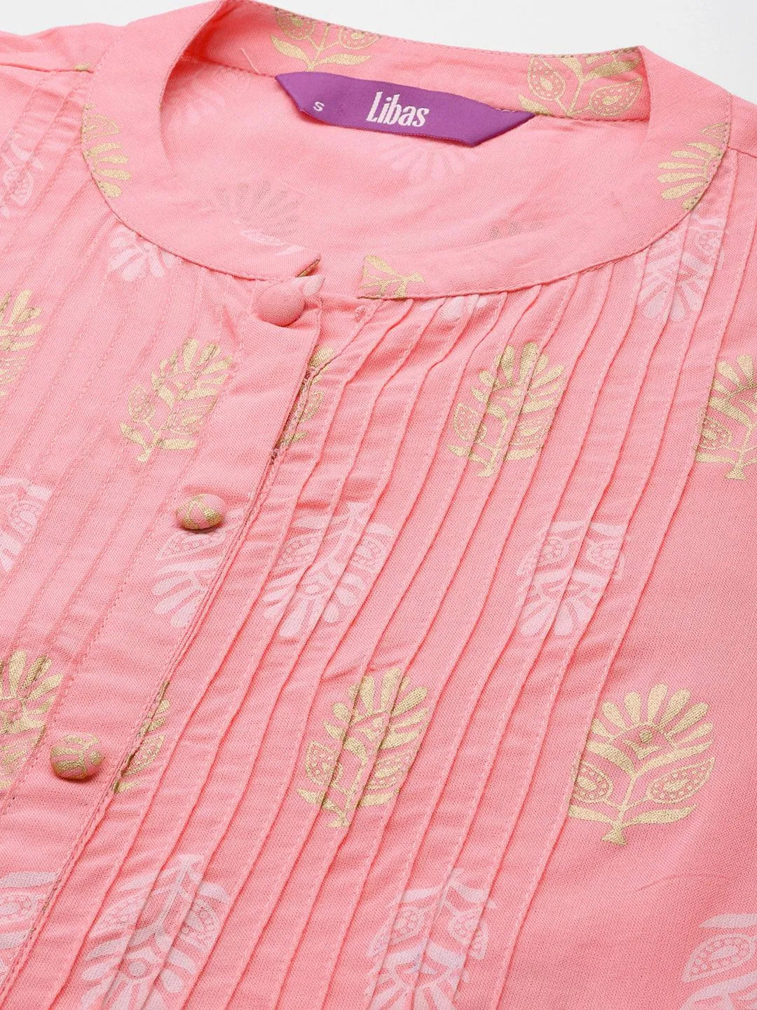 Peach Printed Rayon A-Line Kurta - Libas 