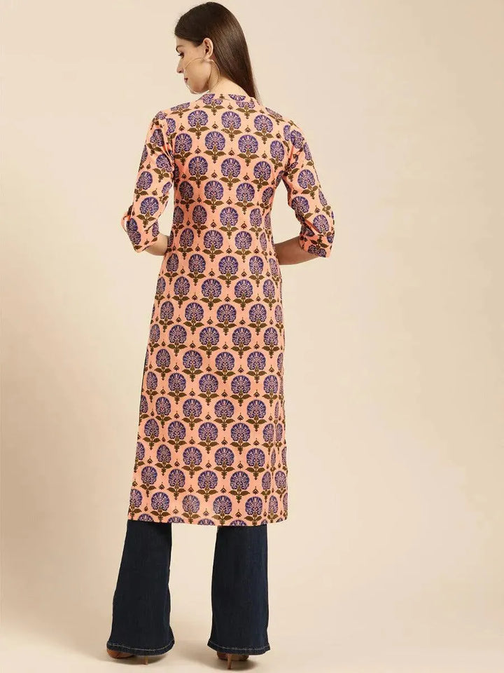 Peach Printed Rayon Kurta - Libas
